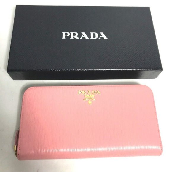 Auth PRADA 1ML506 logo Long wallet Zip Around Long Wallet Leather pink - Picture 1 of 11